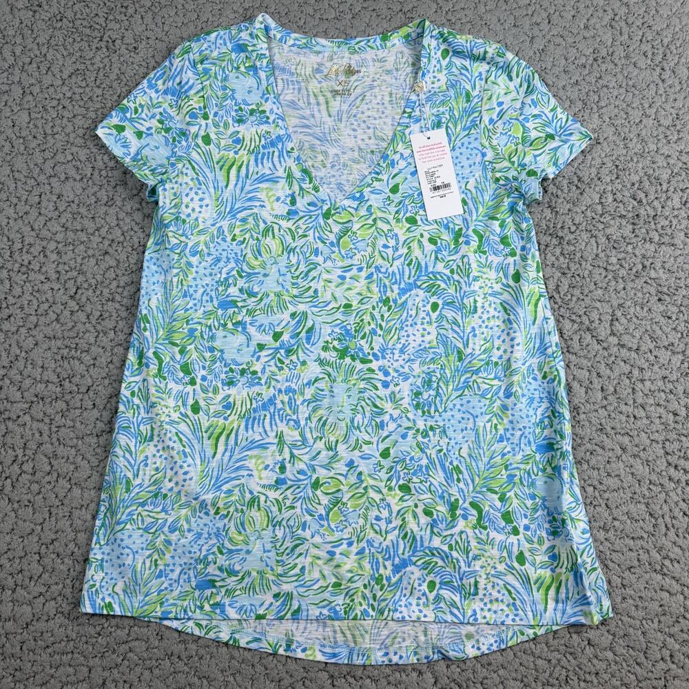 Lily Pulitzer Etta V-Neck Hydra Blue Dandy Lions Beach Resort Women’s XS New